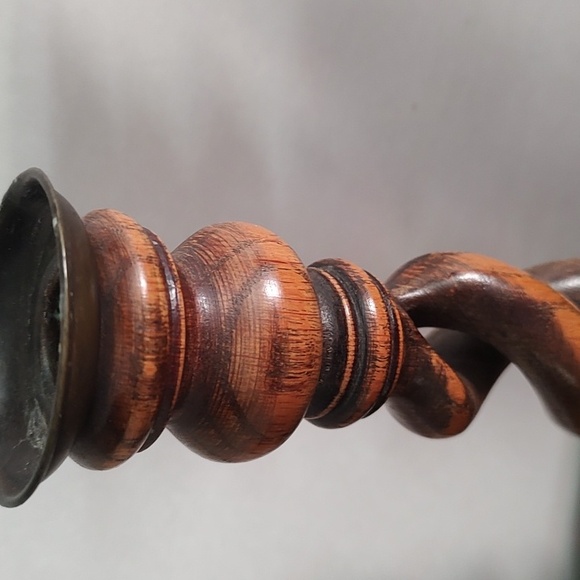 Carved Wood Barley Twist Taper Candle Stick Holders Vintage Antique Set 2 - Picture 2 of 10
